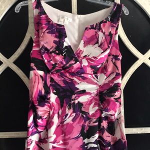 Silky dress, pink & purple floral design.